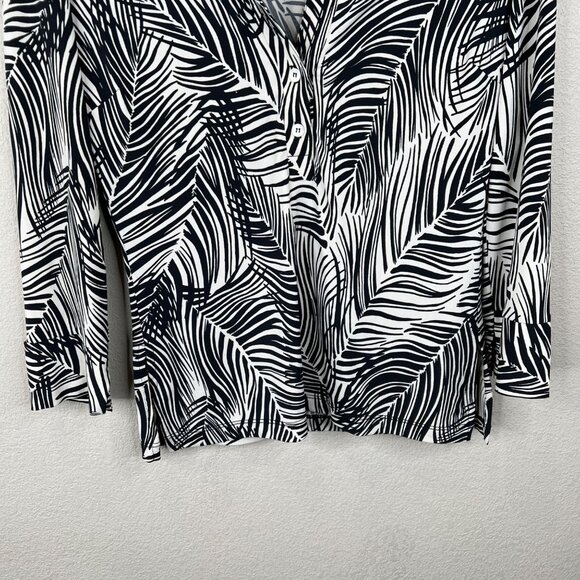 BCBGMAXAZRIA Black White Palm Leaf 3/4 Sleeve Wrap Blouse‎ M - Picture 6 of 12